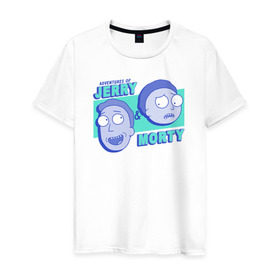 Мужская футболка хлопок с принтом JERRY & MORTY в Тюмени, 100% хлопок | прямой крой, круглый вырез горловины, длина до линии бедер, слегка спущенное плечо. | 4сезон | rick and morty | мультсериал | рик и морти