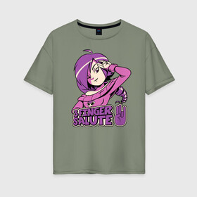Женская футболка хлопок Oversize с принтом Zone-Tan в Тюмени, 100% хлопок | свободный крой, круглый ворот, спущенный рукав, длина до линии бедер
 | 3 finger salute | zone | zone tan | зон тан | зонтан | комиксы | тян