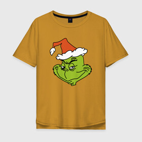 Мужская футболка хлопок Oversize с принтом Гринч в Тюмени, 100% хлопок | свободный крой, круглый ворот, “спинка” длиннее передней части | 2020 | гринч | гринч мультфильм | нг | новый год | фильм рождество гринч