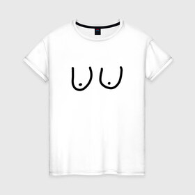 Женская футболка хлопок с принтом Грудь в Тюмени, 100% хлопок | прямой крой, круглый вырез горловины, длина до линии бедер, слегка спущенное плечо | прикол | смешная футболка | юмор