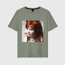 Женская футболка хлопок Oversize с принтом Mylene Farmer в Тюмени, 100% хлопок | свободный крой, круглый ворот, спущенный рукав, длина до линии бедер
 | певица