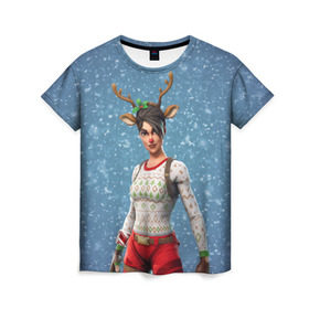 Женская футболка 3D с принтом Fortnite в Тюмени, 100% полиэфир ( синтетическое хлопкоподобное полотно) | прямой крой, круглый вырез горловины, длина до линии бедер | christmas | fortnite | new year | новогодний | новый год | рождество | фортнайт