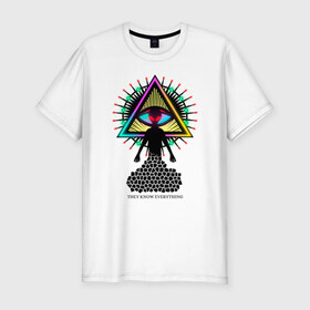 Мужская футболка хлопок Slim с принтом Neon alien.The all-seeing eye в Тюмени, 92% хлопок, 8% лайкра | приталенный силуэт, круглый вырез ворота, длина до линии бедра, короткий рукав | abstract | alien | beautiful | bright | eye | mason | neon | ufo