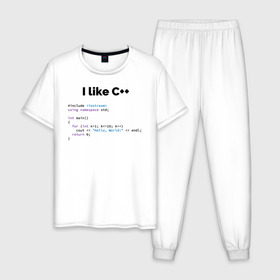 Мужская пижама хлопок с принтом Мне нравится C++ в Тюмени, 100% хлопок | брюки и футболка прямого кроя, без карманов, на брюках мягкая резинка на поясе и по низу штанин
 | c++ | программирование | программирования | программист | язык
