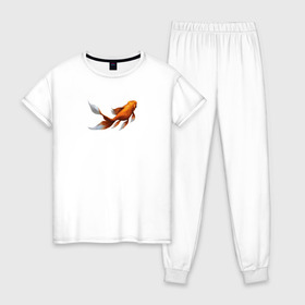 Женская пижама хлопок с принтом Золотая Рыбка в Тюмени, 100% хлопок | брюки и футболка прямого кроя, без карманов, на брюках мягкая резинка на поясе и по низу штанин | золотая рыбка | рыба. рисунок