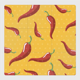 Магнитный плакат 3Х3 с принтом Перчики в Тюмени, Полимерный материал с магнитным слоем | 9 деталей размером 9*9 см | pop art | белый | еда | желтый | зеленый | красный | круг | кружки | перец | перцы | перчики | поп арт | чили