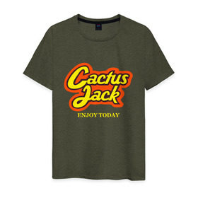 Мужская футболка хлопок с принтом Cactus Jack в Тюмени, 100% хлопок | прямой крой, круглый вырез горловины, длина до линии бедер, слегка спущенное плечо. | reeses puffs | travis scott | джэк | кактус | трэвис скотт