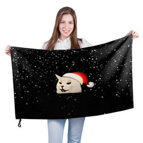 Флаг 3D с принтом woman yelling at cat в Тюмени, 100% полиэстер | плотность ткани — 95 г/м2, размер — 67 х 109 см. Принт наносится с одной стороны | happy new year | mem | woman yelling at cat | женщина кричит на кота | мем | новый год