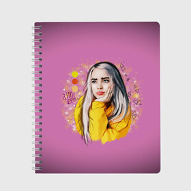 Тетрадь с принтом BILLIE EILISH в Тюмени, 100% бумага | 48 листов, плотность листов — 60 г/м2, плотность картонной обложки — 250 г/м2. Листы скреплены сбоку удобной пружинной спиралью. Уголки страниц и обложки скругленные. Цвет линий — светло-серый
 | ayelish | bad guy | bellyache | bilie eilish | bilie elish | billie | billie eilish | eilish | electronic | elish | music | били айлиш | билли айлиш | эйлиш | элиш