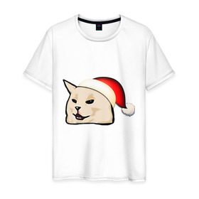 Мужская футболка хлопок с принтом woman yelling at cat в Тюмени, 100% хлопок | прямой крой, круглый вырез горловины, длина до линии бедер, слегка спущенное плечо. | happy new year | mem | woman yelling at cat | женщина кричит на кота | мем | новый год
