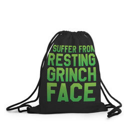 Рюкзак-мешок 3D с принтом Grinch Face в Тюмени, 100% полиэстер | плотность ткани — 200 г/м2, размер — 35 х 45 см; лямки — толстые шнурки, застежка на шнуровке, без карманов и подкладки | 