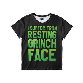 Детская футболка 3D с принтом Grinch Face в Тюмени, 100% гипоаллергенный полиэфир | прямой крой, круглый вырез горловины, длина до линии бедер, чуть спущенное плечо, ткань немного тянется | 