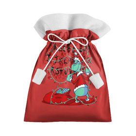 Подарочный 3D мешок с принтом Гринч в Тюмени, 100% полиэстер | Размер: 29*39 см | christmas | claus | grinch stole | how the | jingle | merry | santa | гринч | гуманоид | диккенс | ктоград | олени | рождество | снежинки | чарльз