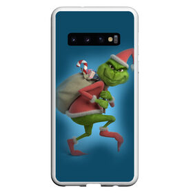 Чехол для Samsung Galaxy S10 с принтом Гринч в Тюмени, Силикон | Область печати: задняя сторона чехла, без боковых панелей | Тематика изображения на принте: christmas | claus | grinch stole | how the | jingle | merry | santa | гринч | гуманоид | диккенс | ктоград | олени | рождество | снежинки | чарльз