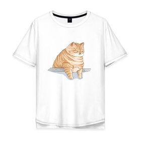 Мужская футболка хлопок Oversize с принтом Толстый Кот в Тюмени, 100% хлопок | свободный крой, круглый ворот, “спинка” длиннее передней части | cat | cat meme | интернет | кот | кот кусь | кот мем | котейка | котенок | кошак | мем | мем с котом | мемы с котиками | приколы | удивленный кот мем