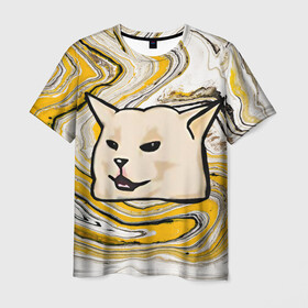 Мужская футболка 3D с принтом woman yelling at cat в Тюмени, 100% полиэфир | прямой крой, круглый вырез горловины, длина до линии бедер | mem | woman yelling at cat | женщина кричит на кота | мем