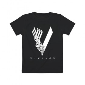 Детская футболка хлопок с принтом VIKINGS. в Тюмени, 100% хлопок | круглый вырез горловины, полуприлегающий силуэт, длина до линии бедер | series | series vikings | vikings | викинги | сериал | сериал викинги