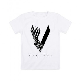 Детская футболка хлопок с принтом VIKINGS. в Тюмени, 100% хлопок | круглый вырез горловины, полуприлегающий силуэт, длина до линии бедер | series | series vikings | vikings | викинги | сериал | сериал викинги