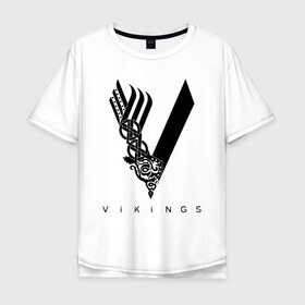 Мужская футболка хлопок Oversize с принтом VIKINGS. в Тюмени, 100% хлопок | свободный крой, круглый ворот, “спинка” длиннее передней части | series | series vikings | vikings | викинги | сериал | сериал викинги