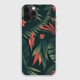 Чехол для iPhone 12 Pro Max с принтом Тропический комуфляж в Тюмени, Силикон |  | Тематика изображения на принте: букет | бутон | джунгли | зелёный | красный | лепестки | лепесток | лес | листья | папоротник | синий | тропики | цветок