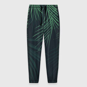 Мужские брюки 3D с принтом Пальмовый узор в Тюмени, 100% полиэстер | манжеты по низу, эластичный пояс регулируется шнурком, по бокам два кармана без застежек, внутренняя часть кармана из мелкой сетки | Тематика изображения на принте: джунгли | зелёный | лепестки | лепесток | лес | листья | пальма | пальмы | папоротник | салатовый | тропики | черный