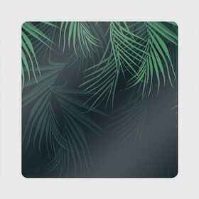 Магнит виниловый Квадрат с принтом Пальмовый узор в Тюмени, полимерный материал с магнитным слоем | размер 9*9 см, закругленные углы | джунгли | зелёный | лепестки | лепесток | лес | листья | пальма | пальмы | папоротник | салатовый | тропики | черный