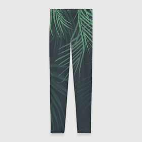 Леггинсы 3D с принтом Пальмовый узор в Тюмени, 80% полиэстер, 20% эластан | Эластичный пояс, зауженные к низу, низкая посадка | джунгли | зелёный | лепестки | лепесток | лес | листья | пальма | пальмы | папоротник | салатовый | тропики | черный