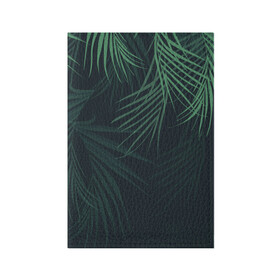 Обложка для паспорта матовая кожа с принтом Пальмовый узор в Тюмени, натуральная матовая кожа | размер 19,3 х 13,7 см; прозрачные пластиковые крепления | Тематика изображения на принте: джунгли | зелёный | лепестки | лепесток | лес | листья | пальма | пальмы | папоротник | салатовый | тропики | черный