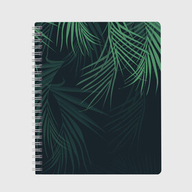 Тетрадь с принтом Пальмовый узор в Тюмени, 100% бумага | 48 листов, плотность листов — 60 г/м2, плотность картонной обложки — 250 г/м2. Листы скреплены сбоку удобной пружинной спиралью. Уголки страниц и обложки скругленные. Цвет линий — светло-серый
 | джунгли | зелёный | лепестки | лепесток | лес | листья | пальма | пальмы | папоротник | салатовый | тропики | черный