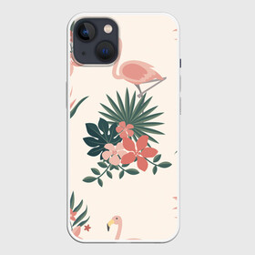 Чехол для iPhone 13 с принтом Розовый фламинго и цветы в Тюмени,  |  | animal | bird | flamingo | pink | pnik flamingo | животные | папоротник | птицы | розовый | розовый фламинго | фламинго | цветы