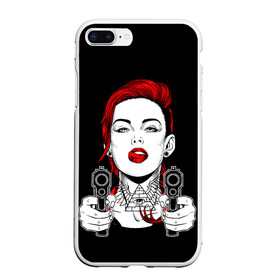 Чехол для iPhone 7Plus/8 Plus матовый с принтом Woman is holding a gun в Тюмени, Силикон | Область печати: задняя сторона чехла, без боковых панелей | girl | guns | tattoo | woman | девушка | красотка | масоны | оружие | пистолеты | тату | треугольник