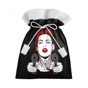 Подарочный 3D мешок с принтом Woman is holding a gun в Тюмени, 100% полиэстер | Размер: 29*39 см | girl | guns | tattoo | woman | девушка | красотка | масоны | оружие | пистолеты | тату | треугольник