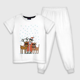Детская пижама хлопок с принтом THE HATTERS: Дед Мороз не показывает слёз в Тюмени, 100% хлопок |  брюки и футболка прямого кроя, без карманов, на брюках мягкая резинка на поясе и по низу штанин
 | hatters | дед мороз | джипси | музыченко | новый год | олень | рождество | рок | ска | снег | снежинки | фолк | шляпники