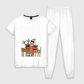 Женская пижама хлопок с принтом THE HATTERS: Дед Мороз не показывает слёз в Тюмени, 100% хлопок | брюки и футболка прямого кроя, без карманов, на брюках мягкая резинка на поясе и по низу штанин | hatters | дед мороз | джипси | музыченко | новый год | олень | рождество | рок | ска | снег | снежинки | фолк | шляпники