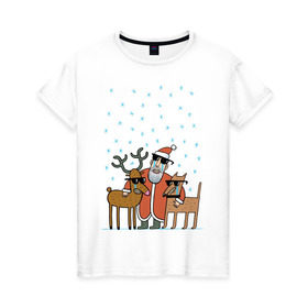 Женская футболка хлопок с принтом THE HATTERS: Дед Мороз не показывает слёз в Тюмени, 100% хлопок | прямой крой, круглый вырез горловины, длина до линии бедер, слегка спущенное плечо | hatters | дед мороз | джипси | музыченко | новый год | олень | рождество | рок | ска | снег | снежинки | фолк | шляпники