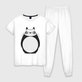 Женская пижама хлопок с принтом Panda Totoro в Тюмени, 100% хлопок | брюки и футболка прямого кроя, без карманов, на брюках мягкая резинка на поясе и по низу штанин | forest | friend | ghibli | japan | keeper | miyazaki | nature | neigbor | neighbour | panda | totoro | анимация | аниме | гибли | друг | животные | лес | любовь | милый | мир | миядзаки | мульт | мультфильм | панда | приключения | природа | сказка