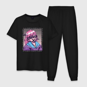 Мужская пижама хлопок с принтом Аниме Глитч в Тюмени, 100% хлопок | брюки и футболка прямого кроя, без карманов, на брюках мягкая резинка на поясе и по низу штанин
 | anime | girl | glitch | аниме | глитч | девушка