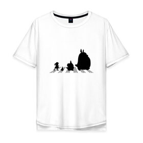 Мужская футболка хлопок Oversize с принтом Totoro Beatles в Тюмени, 100% хлопок | свободный крой, круглый ворот, “спинка” длиннее передней части | abbey road | beatles | forest | friend | ghibli | japan | keeper | miyazaki | music | nature | neigbor | neighbo | rock | totoro | анимация | аниме | битлз | гибли | друг | животные | лес | любовь | милый | мир | миядзаки | музыка | мульт | мультфильм | п