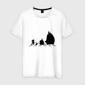 Мужская футболка хлопок с принтом Totoro Beatles в Тюмени, 100% хлопок | прямой крой, круглый вырез горловины, длина до линии бедер, слегка спущенное плечо. | Тематика изображения на принте: abbey road | beatles | forest | friend | ghibli | japan | keeper | miyazaki | music | nature | neigbor | neighbo | rock | totoro | анимация | аниме | битлз | гибли | друг | животные | лес | любовь | милый | мир | миядзаки | музыка | мульт | мультфильм | п