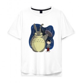 Мужская футболка хлопок Oversize с принтом Donnie Totoro в Тюмени, 100% хлопок | свободный крой, круглый ворот, “спинка” длиннее передней части | Тематика изображения на принте: donnie darko | forest | friend | ghibli | japan | keeper | miyazaki | nature | neigbor | neighbour | totoro | анимация | аниме | гибли | донни дарко | друг | животные | лес | любовь | милый | мир | миядзаки | мульт | мультфильм | приключения