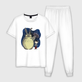 Мужская пижама хлопок с принтом Donnie Totoro в Тюмени, 100% хлопок | брюки и футболка прямого кроя, без карманов, на брюках мягкая резинка на поясе и по низу штанин
 | donnie darko | forest | friend | ghibli | japan | keeper | miyazaki | nature | neigbor | neighbour | totoro | анимация | аниме | гибли | донни дарко | друг | животные | лес | любовь | милый | мир | миядзаки | мульт | мультфильм | приключения