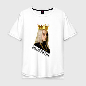 Мужская футболка хлопок Oversize с принтом Билли Айлиш в Тюмени, 100% хлопок | свободный крой, круглый ворот, “спинка” длиннее передней части | билли айлиш | знаменитость | королева | корона