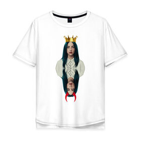 Мужская футболка хлопок Oversize с принтом Билли Айлиш в Тюмени, 100% хлопок | свободный крой, круглый ворот, “спинка” длиннее передней части | билли айлиш | дама | дьявол | знаменитость | королева | корона | рога