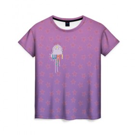 Женская футболка 3D с принтом Lumpy Space Princess в Тюмени, 100% полиэфир ( синтетическое хлопкоподобное полотно) | прямой крой, круглый вырез горловины, длина до линии бедер | adventure time | dsgngerzen | finn | jake | lumpy space princess | princess bubblegum | vdgerir