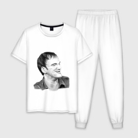 Мужская пижама хлопок с принтом Квентин Тарантино в Тюмени, 100% хлопок | брюки и футболка прямого кроя, без карманов, на брюках мягкая резинка на поясе и по низу штанин
 | 