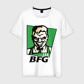 Мужская футболка хлопок с принтом BFG в Тюмени, 100% хлопок | прямой крой, круглый вырез горловины, длина до линии бедер, слегка спущенное плечо. | Тематика изображения на принте: bfg | doom | doom eternal | дум