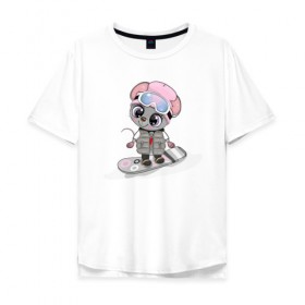 Мужская футболка хлопок Oversize с принтом Милая мышка на сноуборде в Тюмени, 100% хлопок | свободный крой, круглый ворот, “спинка” длиннее передней части | Тематика изображения на принте: 
