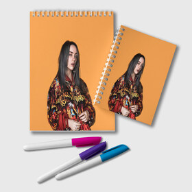 Блокнот с принтом Billie eilish (+ на спине) в Тюмени, 100% бумага | 48 листов, плотность листов — 60 г/м2, плотность картонной обложки — 250 г/м2. Листы скреплены удобной пружинной спиралью. Цвет линий — светло-серый
 | Тематика изображения на принте: billie | eilish | xanny | айлишь | билли