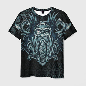 Мужская футболка 3D с принтом Odinn в Тюмени, 100% полиэфир | прямой крой, круглый вырез горловины, длина до линии бедер | good | viking | vikings | бог | викинг | викинги | воин | кельтское | один | плетение | русь | скандинавы | славяне | язычник