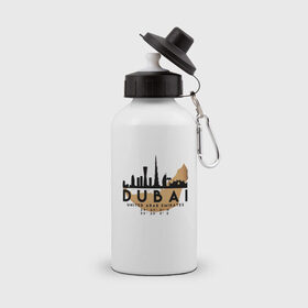 Бутылка спортивная с принтом ОАЭ (Дубаи) в Тюмени, металл | емкость — 500 мл, в комплекте две пластиковые крышки и карабин для крепления | city | dubai | travel | город | дубаи | европа | карта | курорт | мир | оаэ | приключение | путешествие | столица | страна | тиризм | турист | флаг | эмираты